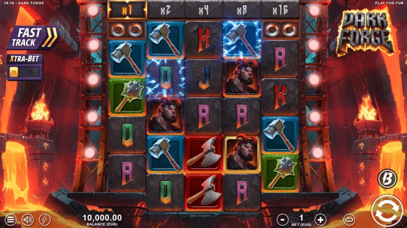 Dark Forge - ecranul principal de joc cu grila 4-5-5-5-4